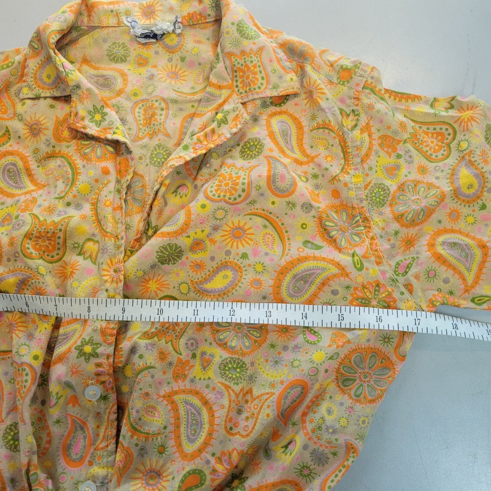 Vintage Ellen Tracy Paisley Floral Blouse Orange Yellow 3/4 Sleeve Tie Hem XXS - Picture 6 of 8
